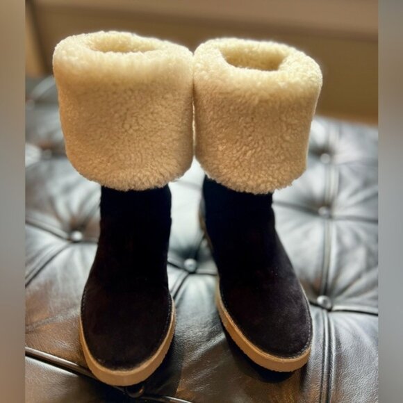 STUART WEIZTMAN Black Suede and Cream Shearling 2 -Way Apres Ski Boots Sz 8 - Picture 1 of 6